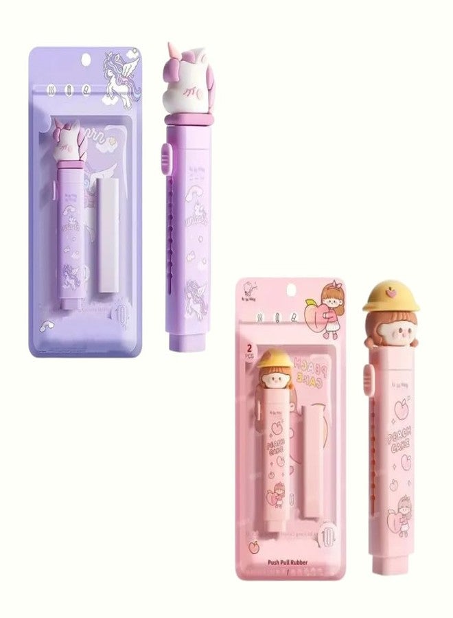 KALRA MAGIC® Cute Themed Eraser with Cartoon Girl Design Rectangular Rubber for Kids, School, and Office Use Pack 2 (Purple-Peach)